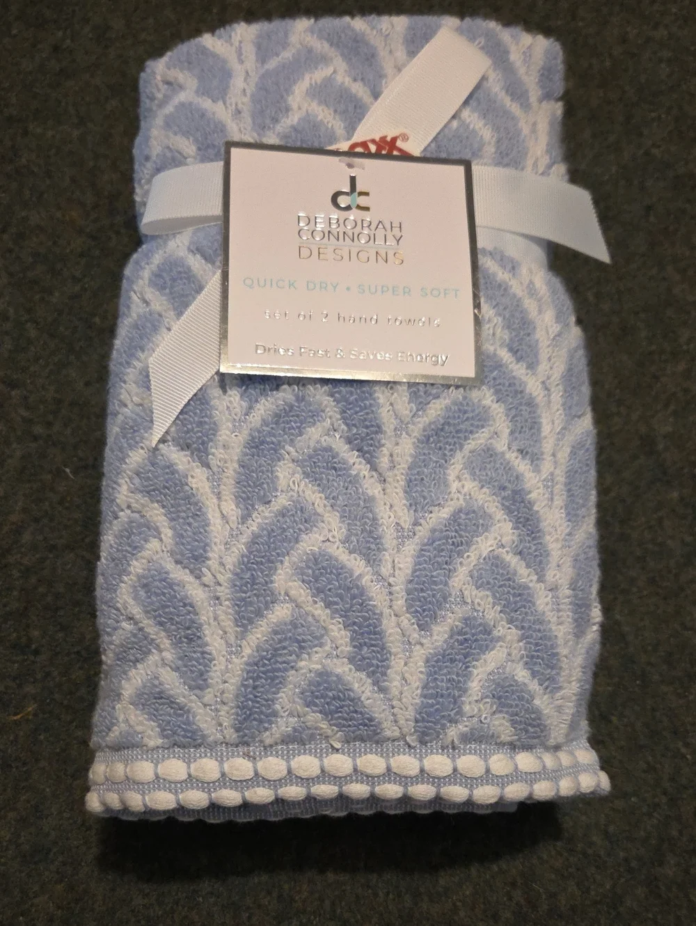 Pair Of Light Blue & White Hand Towels
